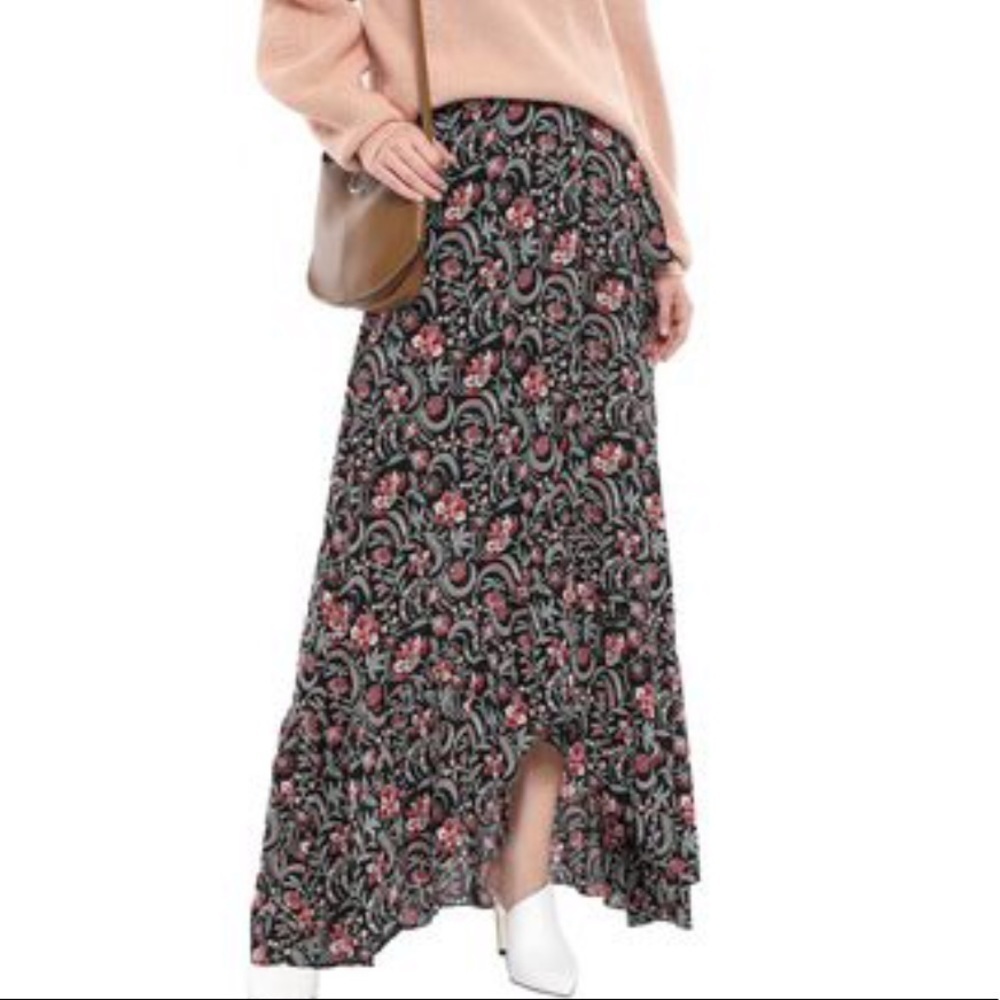 ba&sh Black and Pink Maxi Skirt